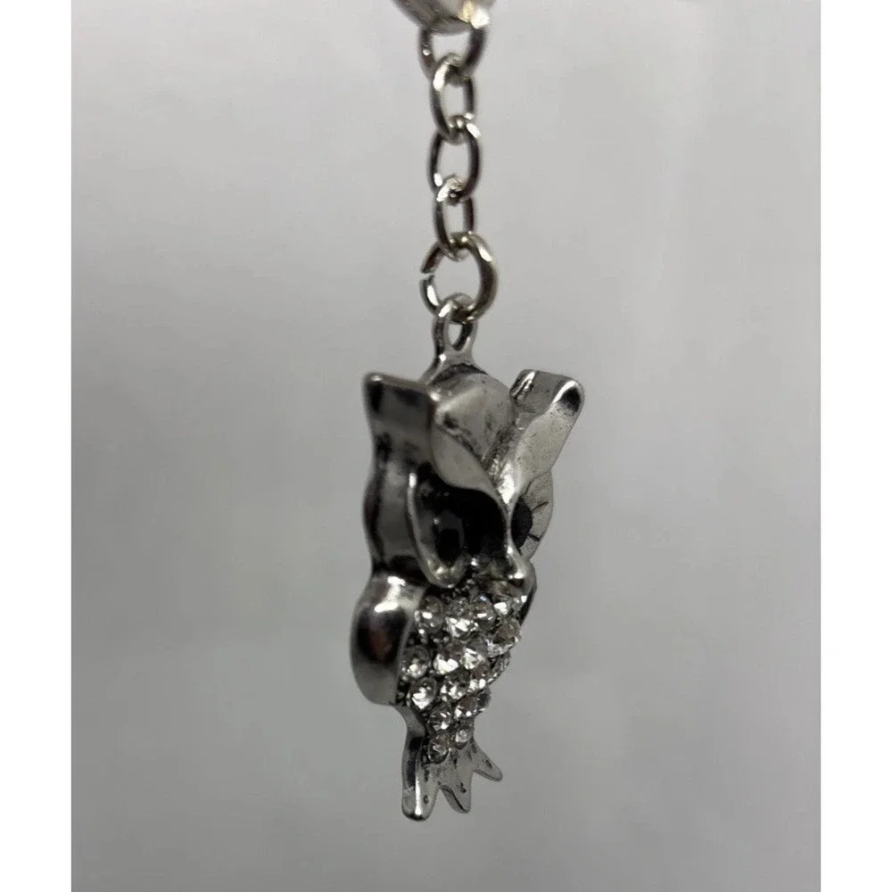 Metal Silver Color Own Keychain Rhinestones Black Onyx Eyes Purse‎ Key Fob